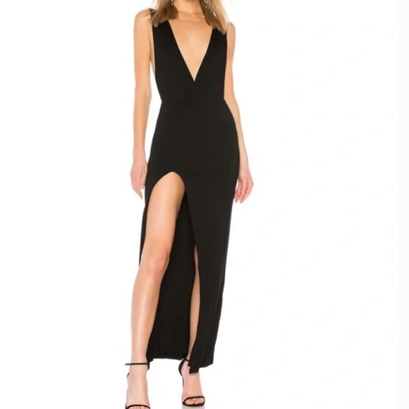 Superdown Erika Deep V-Neck Maxi Dress in Black - Picture 1 of 8
